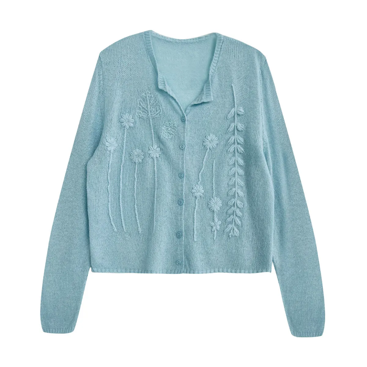 سترة نسائية من الصوف 15% 8% موهير بياقة دائرية وتطريز على شكل زهرة معطف محبوك سترات رفيعة ملابس علوية للنساء سترة #6