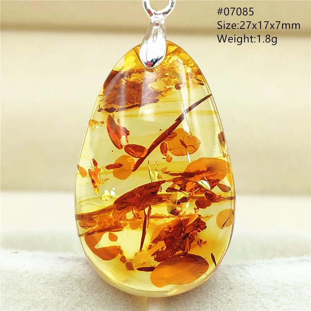 Top Natural Piebald Amber Pendant Flower Necklace Inclusion Beads Red Yellow Amber Gemstone Women Men Crystal Healing AAAAA