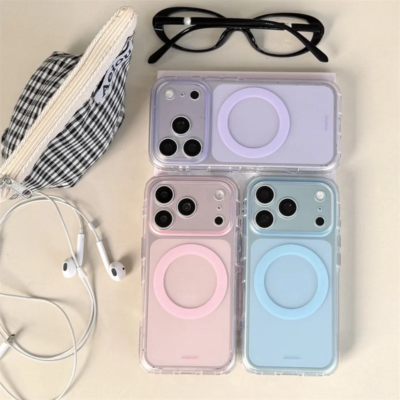 

Pastel Clear For MagSafe Phone Case Shockproof Protective Cover Case with Colorful Ring for iPhone 15 16 17 Pro Max