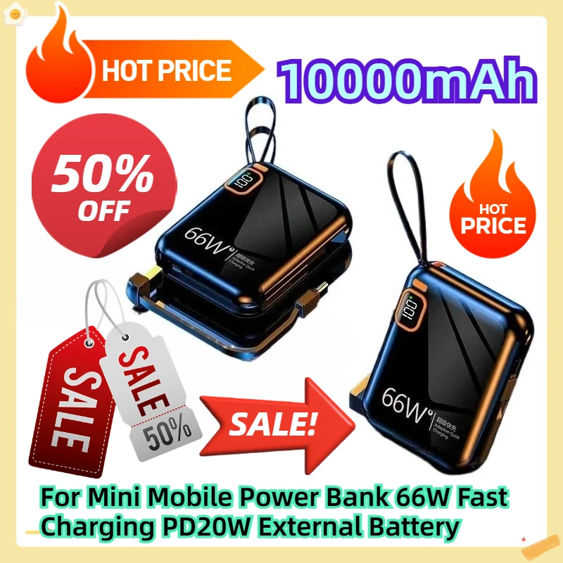 

10000mAh For Mini Mobile Power Bank 66W Fast Charging PD20W External Battery