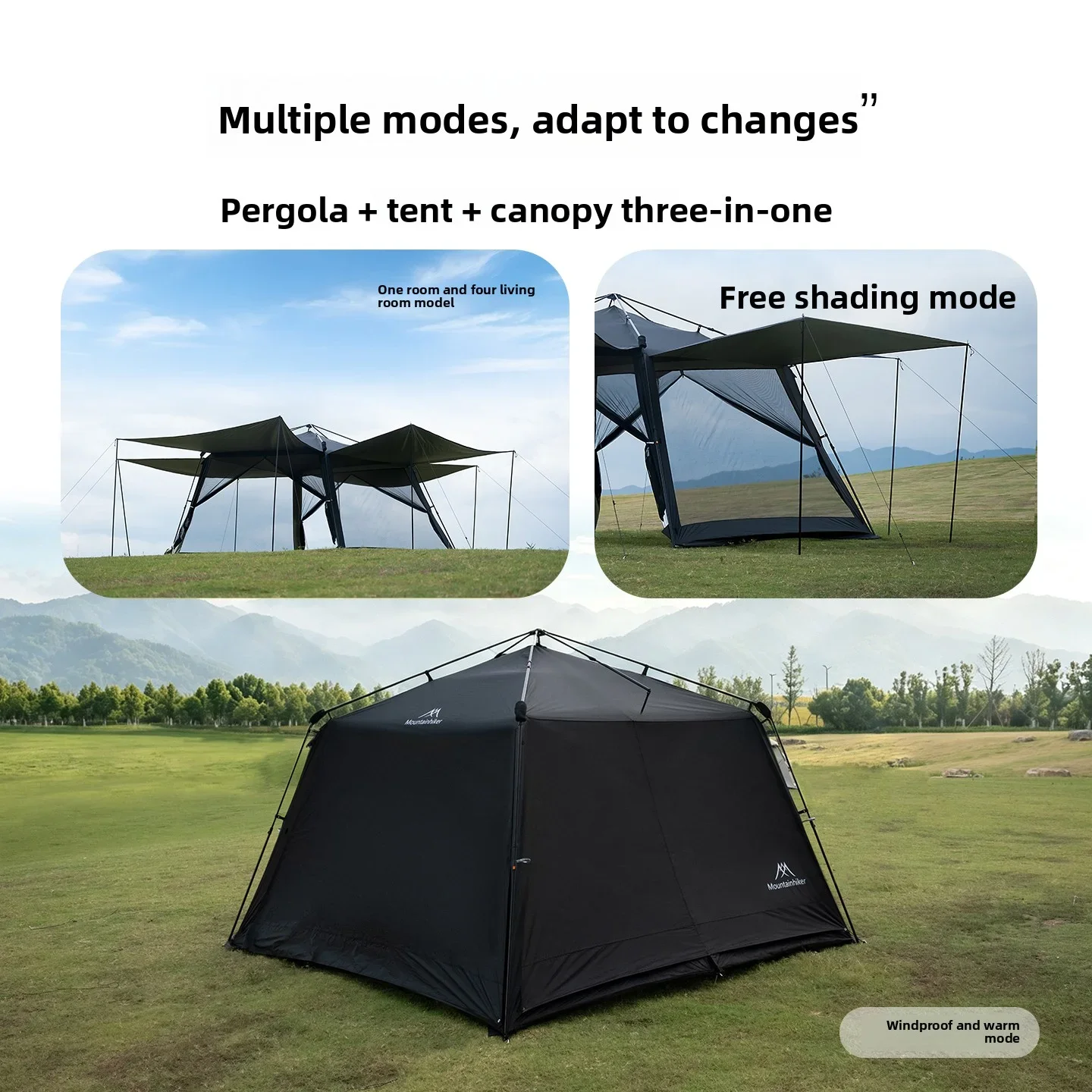 MOUNTAINHIKER 6-15Person Outdoor Camping Mosquito Net Automatic Tent Waterproof Silver Glue Anti-ultraviolet Beach Picnic Awning image 5