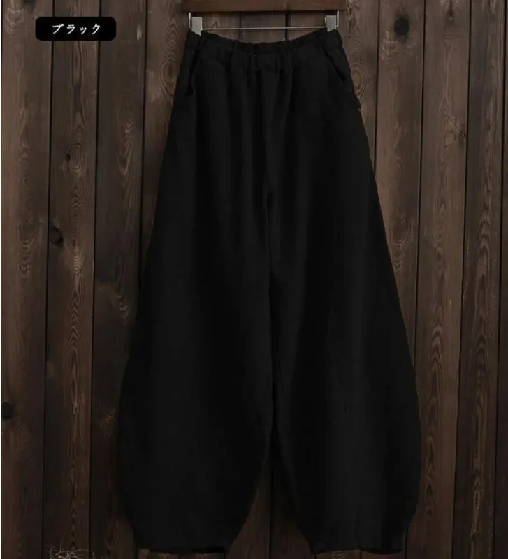 Damen 100% Baumwolle Vintage Elegante Lose Haremshose Elastische Taille Lässige Weite Laternenhose Frühling Herbst Alltagshose – Detail 9