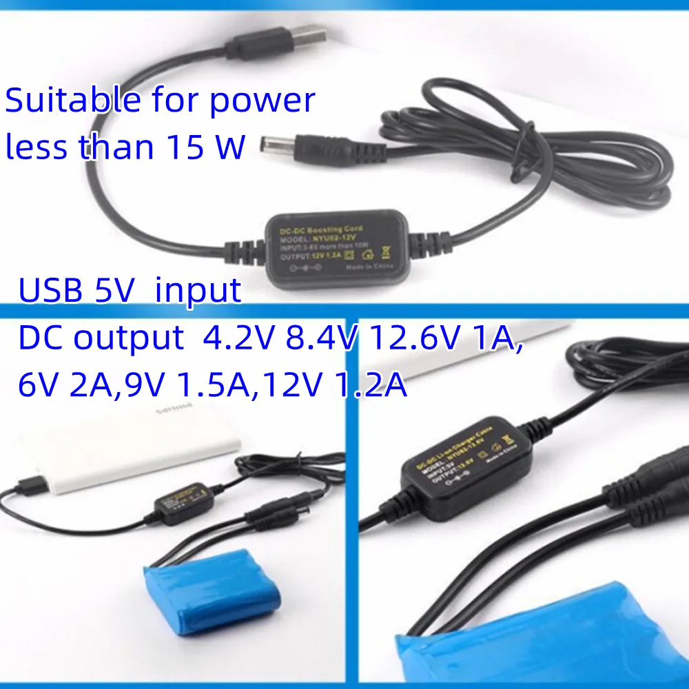 USB Boost Cord DC 15W 5V To 4.2V 8.4V 12.6V 1A Charger 6V 2A,9V 0.5 1.5 A,12V 0.5 1.2A Adapter Power Supply Cable Wire Converter