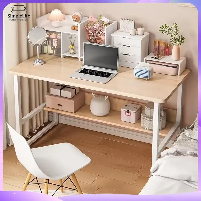 Small Computer Desk for Home Office Bedroom Dorm Study Space Minimalist Rental Room Table Compact Workstation with Cable