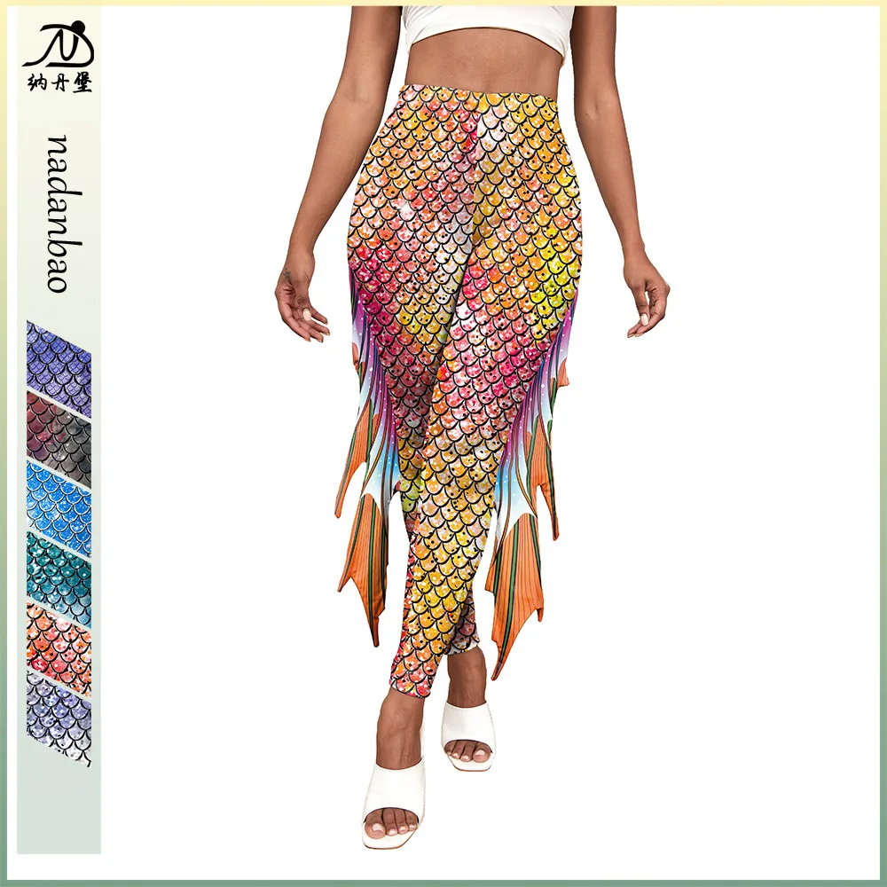 

Underpants For Women Wearing Outside 2024 New Spring Style Lifting Buttoc Slimming Digital Small Leg Mermaid Printed Pants