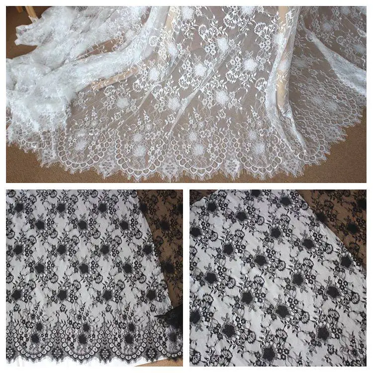 Skin Friendly Breathable Mesh With Flower Eyelash Lace For DIY Wedding Veil Cheongsam Fabric And Home Accessories Lace Trim Set