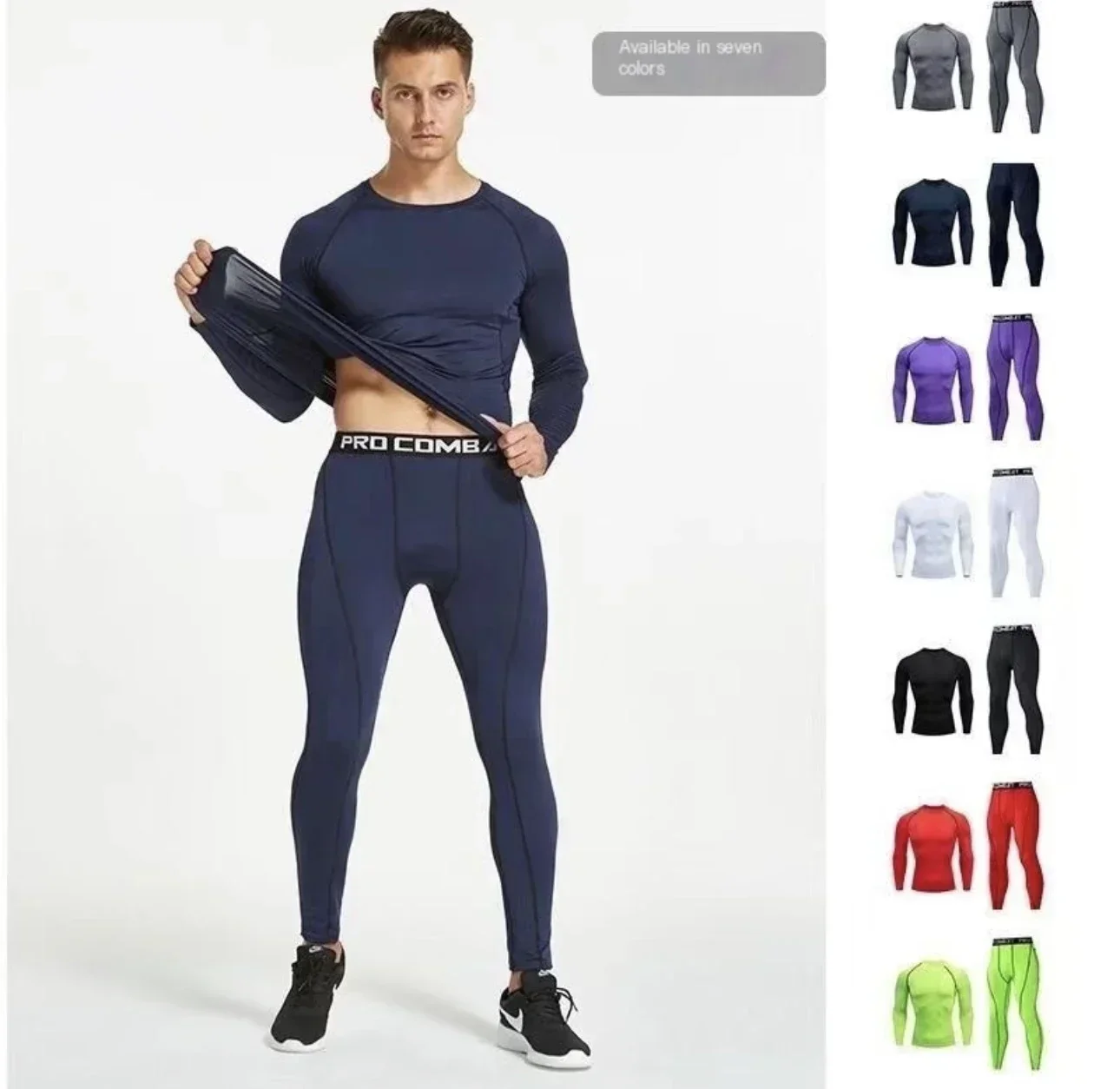

Men's Fashion Tight Fitting Sportswear Elastic Training Suit Yoga Set Muscle Men's Jogging Fitness Suit Sports Pants 2 Pieces
