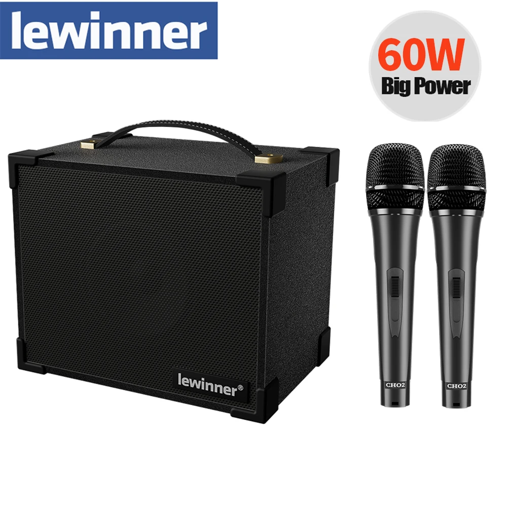 Lewinner Karaoke Machine With Dual Microphone For Kids Adults L-02 Portable Bluetooth Speaker With 2 Wireless Microphones 60W