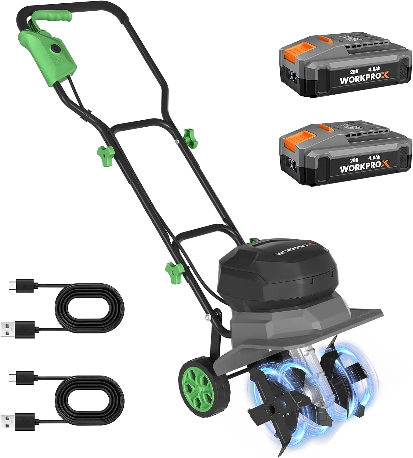 40V Cordless Garden Tiller with 12-Inch Tilling Width and 8-Inch Tilling Depth