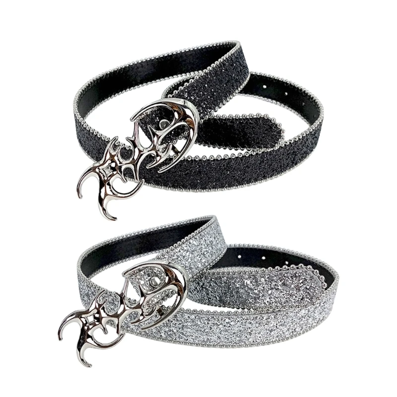 

Adult Metal Buckle Belt Eye Catching Pants Belt Blingbling Sequined Waistband Dropship