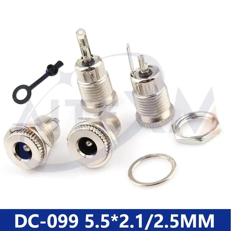 10PCS DC099 5.5 mm x 2.1mm DC Power Jack Socket Female Panel Mount Connector Metal DC-099 Open Hole 11MM 5.5*2.1 5.5*2.5 YANXD