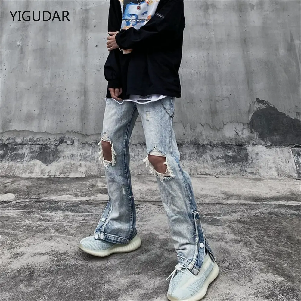 

streetwear jean femme baggy wide leg denim Jeans for men Man casual pants Men's jeans ripped hole Male trousers mens pantalon