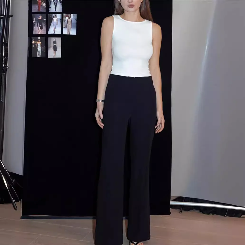 

7604 14 Needle Round Neck Sleeveless Concealing Side Breast Regular Shoulder Irregular Tank Top + Elastic Waist Slit Half Skirt