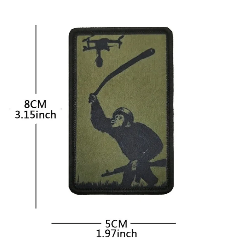 Monkey Hit Drone Tactical Patch Hook & Loop Morale Badge, Military Patches for Backpacks Tactical Vests Decoration Stickers