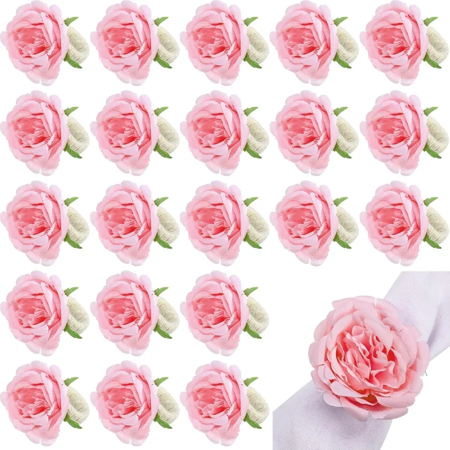 

Yunsailing, 24 шт., кольца для салфеток с цветком, пион, цветочный держатель для салфеток ручной работы, кольца, держатель для рукоделия для украшения стола, свадьбы