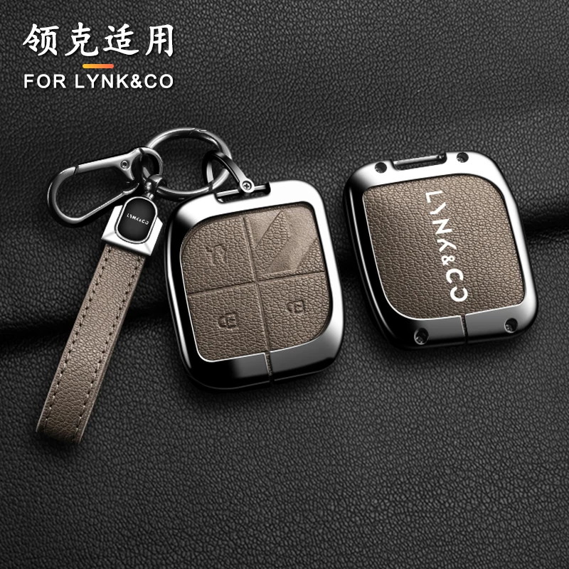 Zinc Alloy Leather Car Key Case Cover Shell Holder Protection For LYNK&CO 01 02 03 03+ 04 05 06 07 08 09 2024 Auto Accessories