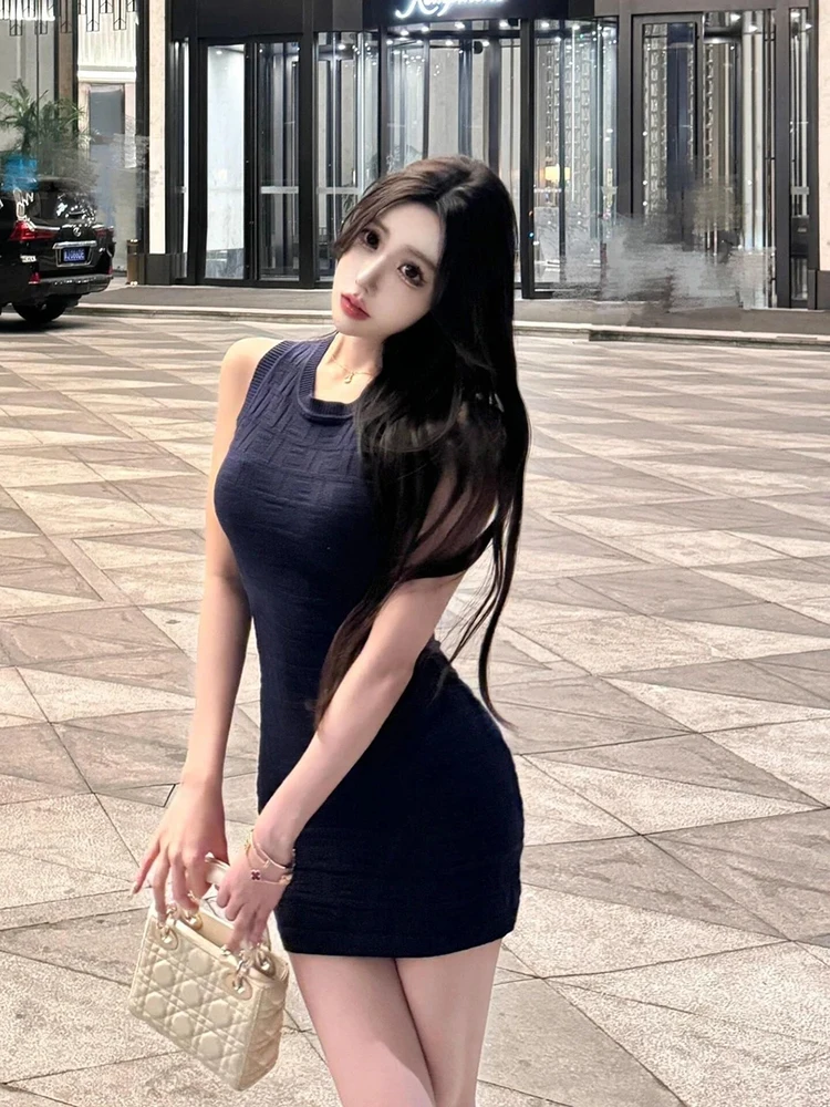 Estate sexy seta del ghiaccio lavorata a maglia Dr donna a vita alta Slim Fit gonna ort gilet aderente Dr coreano Sle colore puro pendolari