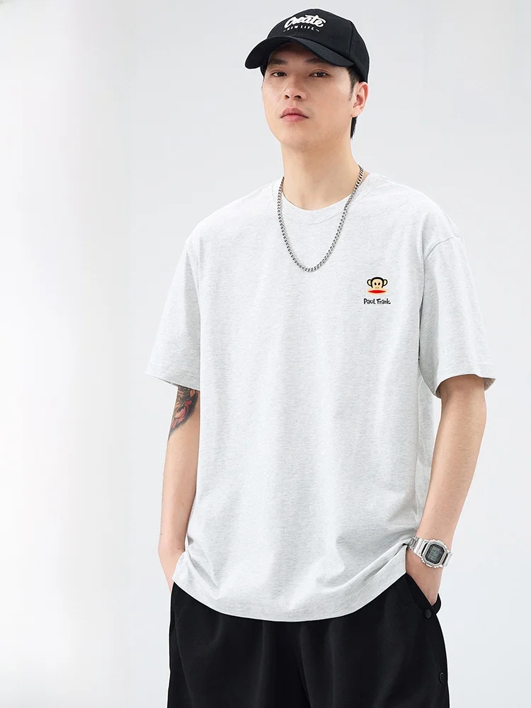 

Мужская футболка Paul Frank, однотонная, повседневная, в американском стиле, летняя, новая, свободного кроя, дышащая, из хлопка