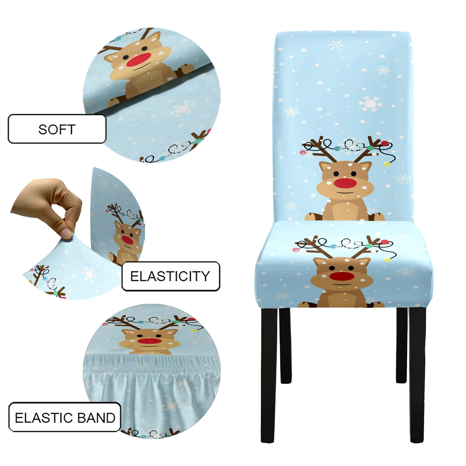 1/4/6pcs Blue Christmas Print Chair Covers Elk Pattern Washable Stretch Parsons Chair Covers Home Dining Chair Covers