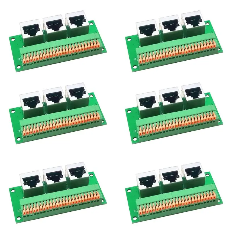 N36R-6X RJ45 Female Breakout Board,Solderless RJ45 To 8Pin Quick Spring Terminal,Three Ways RJ45 Female Connector