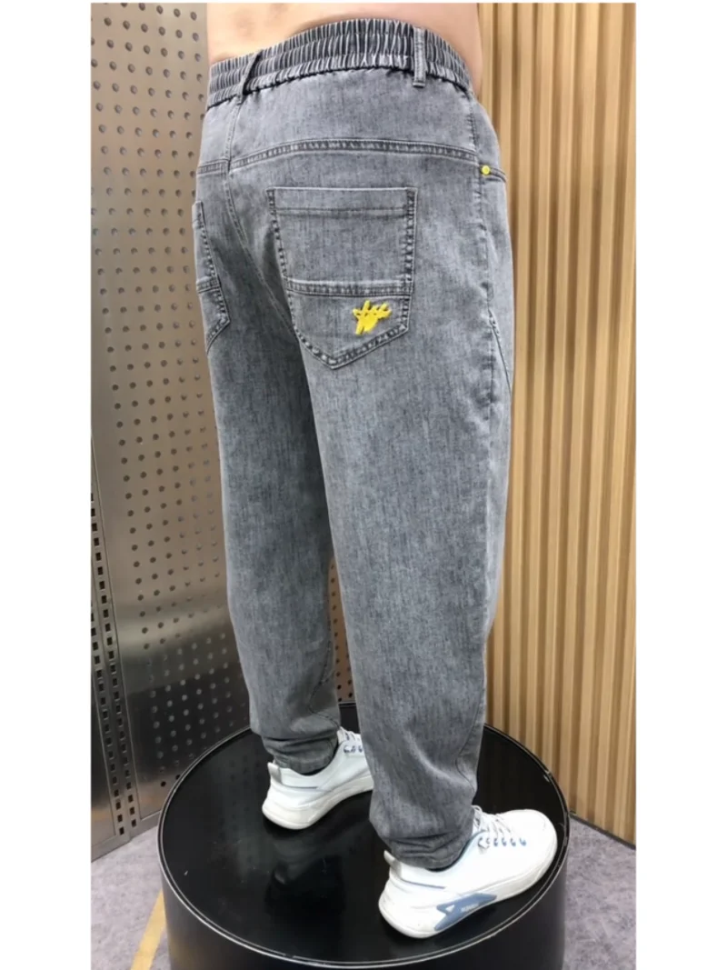

Мужские джинсы с эластичным поясом, прямые, свободного кроя, с вышивкой, износостойкие, повседневные, для весны и осени