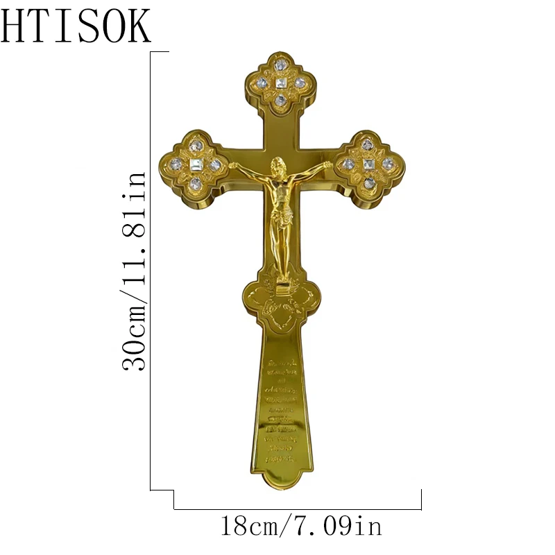 

Gold Plated Orthodox Blessing Cross With Blue Gems Jesus Crucifix For Church Liturgy Religious Ceremony And Sacred Collection