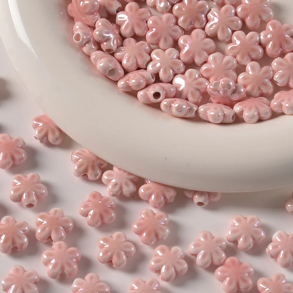 10PCS Candy Colored Cherry Blossoms Ceramic Beads Loose Spacer Beads For Jewelry Making DIY Bracelet Necklace Accessories