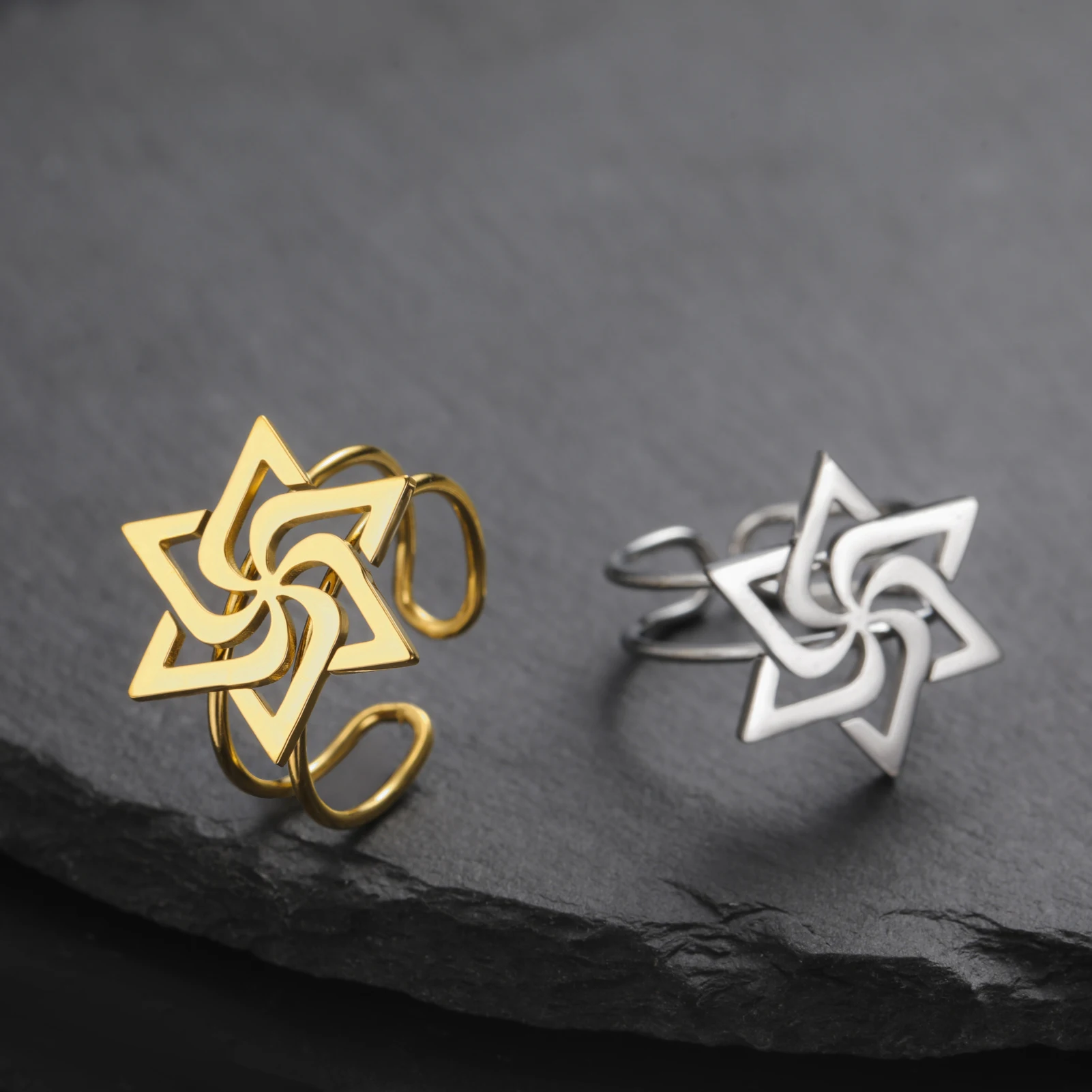 Gold Color Star of David Open Rings Jewish Israel Women's Ring Men Stainless Steel Adjustable Finger Jewelry 2026 Gifts