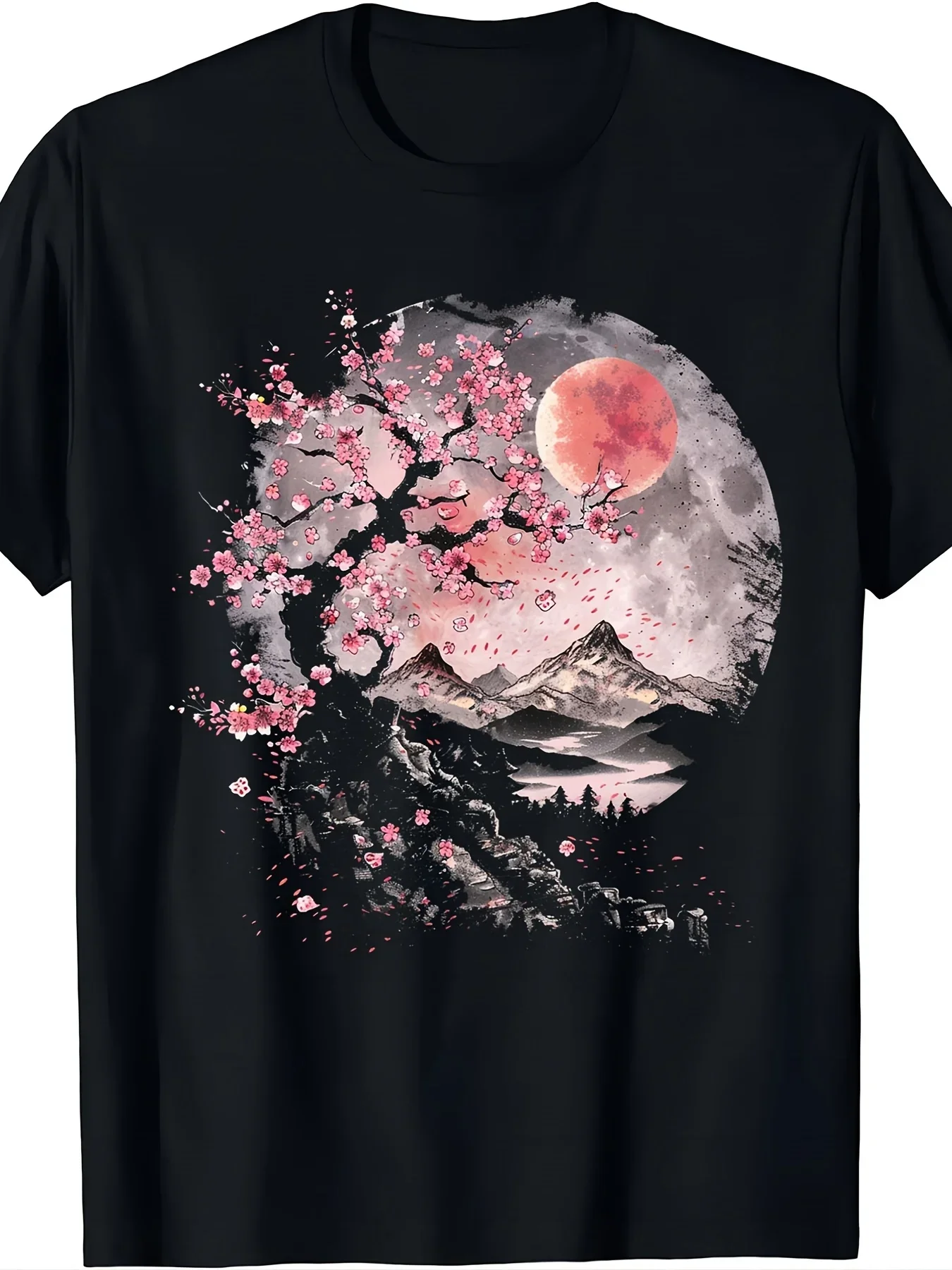 T-shirt Sakura Serenity - T-shirts inspirés de la nature dans un style japonais pour hommes, T-shirts graphiques, hauts streetwear, 180G
