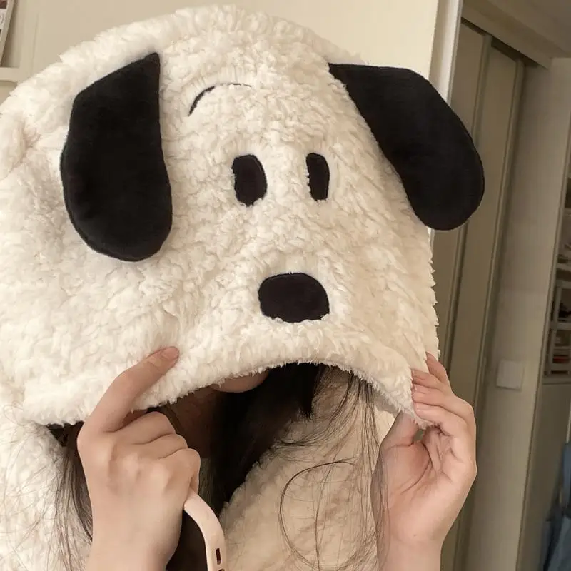 Kawaii Snoopy Scarf Hat Cape Winter Cute Cartoon Girl Home Absorbent Household Warm Wearable Shawl Blanke Plush Birthday Gift