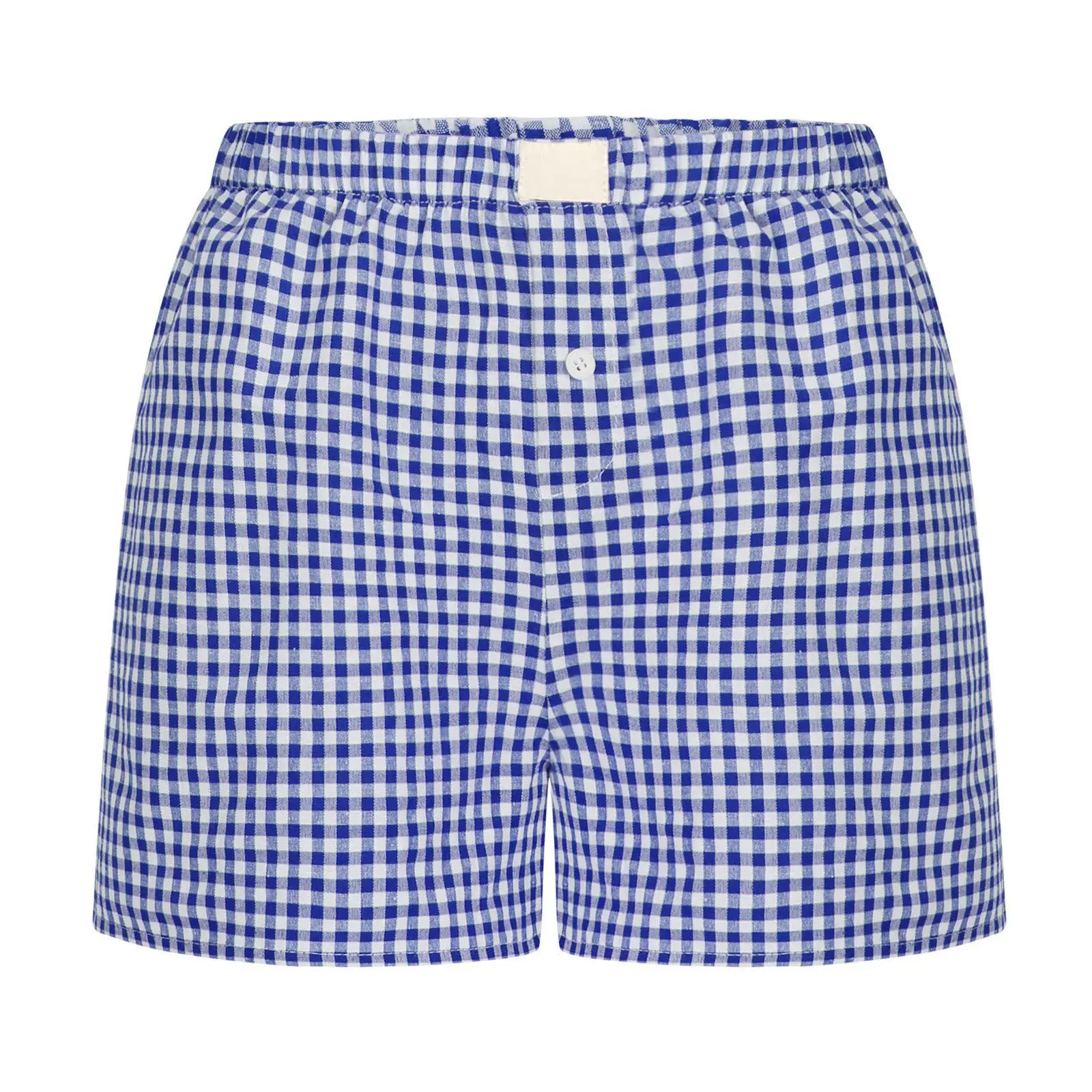 Gingham Boxer Shorts for Women Teen-girls Elastic Waistband Pull-on Red Blue Plaid Shorts Outfit Casual Lounge Summer Shorts