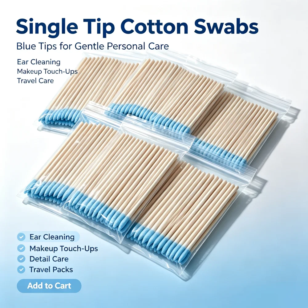 10cmBlue SinglePointed Cotton Swabs,Precision Sharp Tip Wooden Stick Cotton Buds Disposable for MakeupCorrection,Ear and FineGap