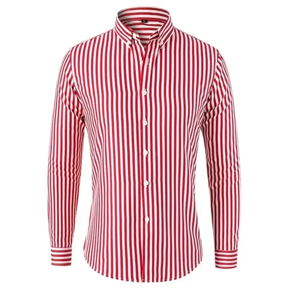 New mens Stripe Shirt Long Sleeve Printing Breathable T Shirts Lapel Basic Shirts for Men Lightweight Hawaiian Shirt Streetwear