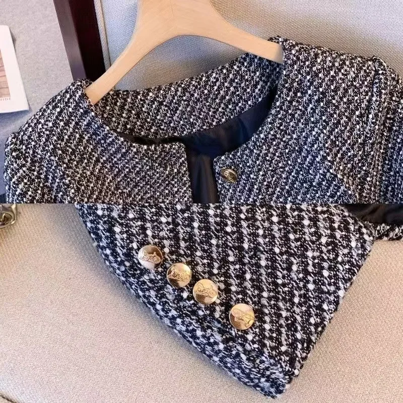 2025 Winter Vintage Tweed Jacket Small Cardigan Female Korean Short Small Fragrance Joint Elegant Woolen Coat Female