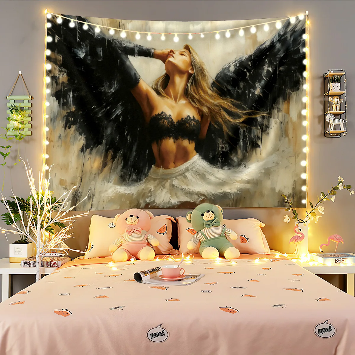 

1pc Angel Print 90g Tapestry Bedroom Living Room Wall Decoration Multi Size Background Cloth Machine Washable Space Pendant