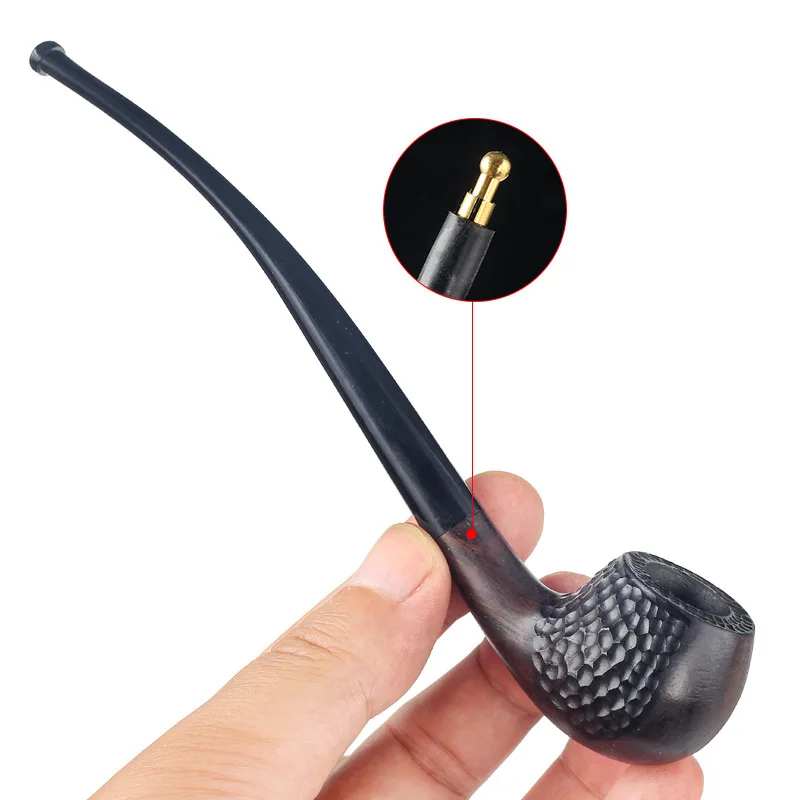 Ebony Reading Pipe Long Tobacco Pipe with 3mm Metal Filter Classic Solid Wood Smoking Pipe Gift for Men view 3