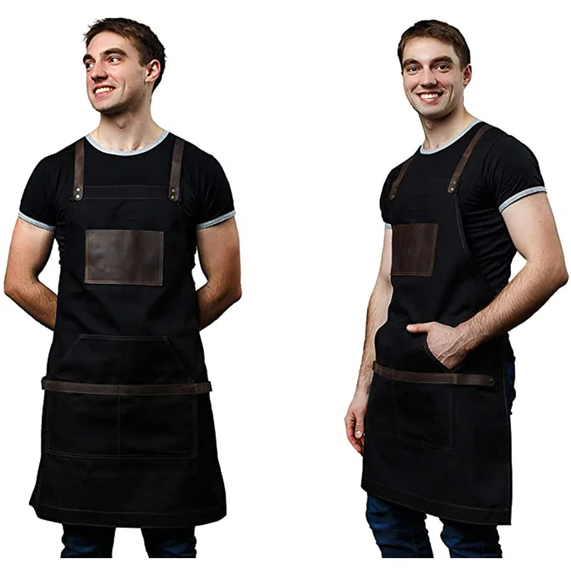 Multi Pocket Waterproof Barber Kitchen Catering Apron Personalized Customization Printed Logo Nail Service Staff Work Clothes
