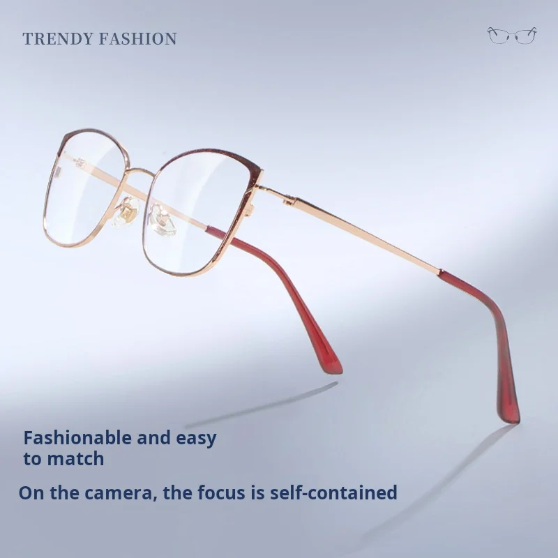 OLLYMURS Fashion Trend Women's Cat Eye Glasses Shiny Alloy Personality Small Face Optical Prescription Eyeglasses Frame F93065