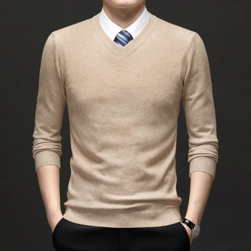 

Men Autumn Winter New Style Sweater Middle Aged Thickened V Neck Long Sleeve Anti Pilling Knitted Shirt Dad Wear Undershirt
