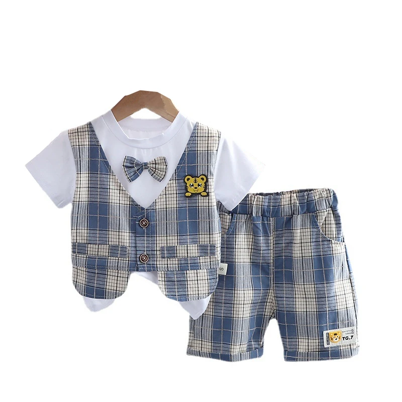 

New Summer Baby Clothes Suit Children Boys Fashion Plaid Cotton T-Shirt Shorts 2Pcs/Set Toddler Casual Costume Kids Tracksuits