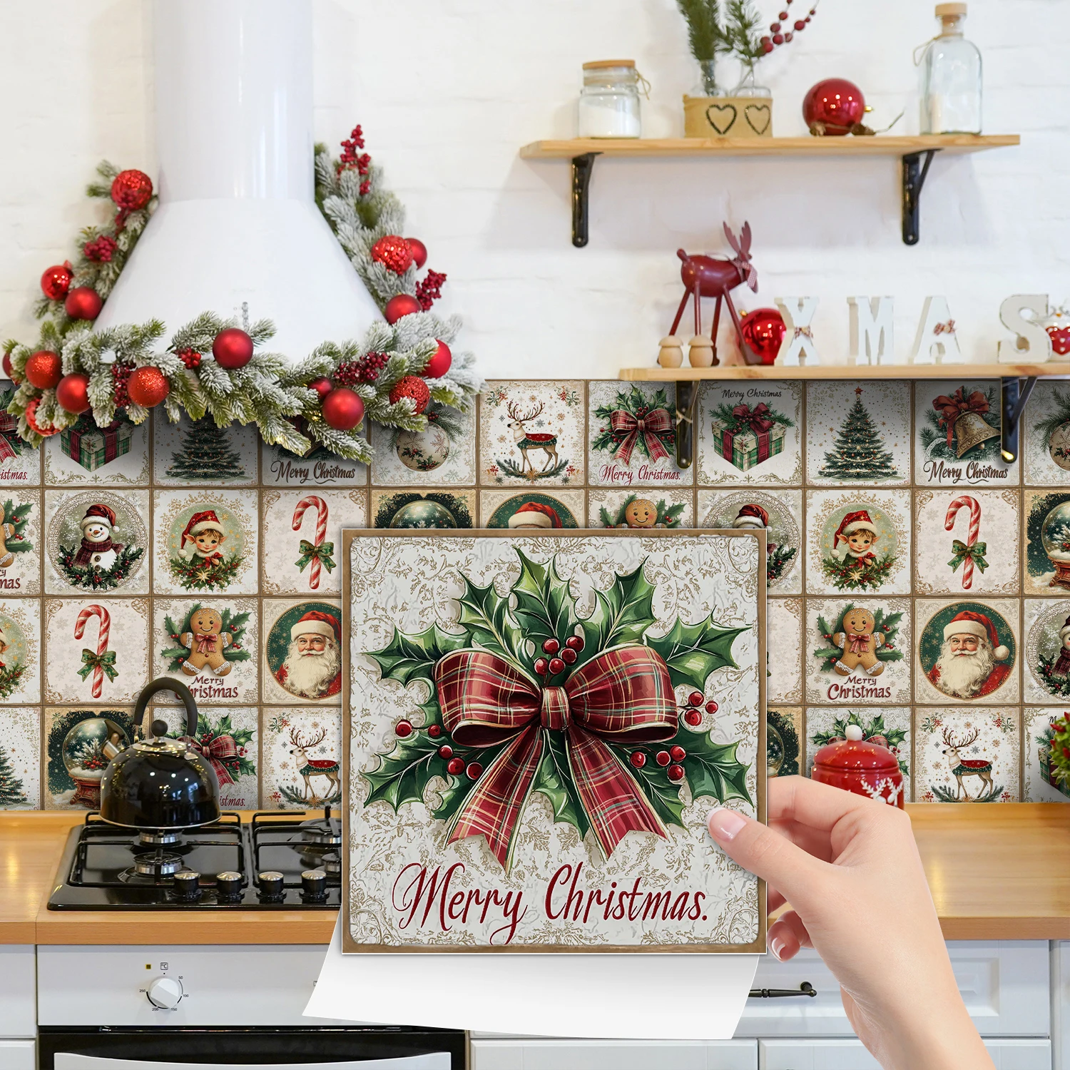 

Christmas style ceramic tile stickers, removable and self-adhesive for peeling and pasting, suitable for home decoration