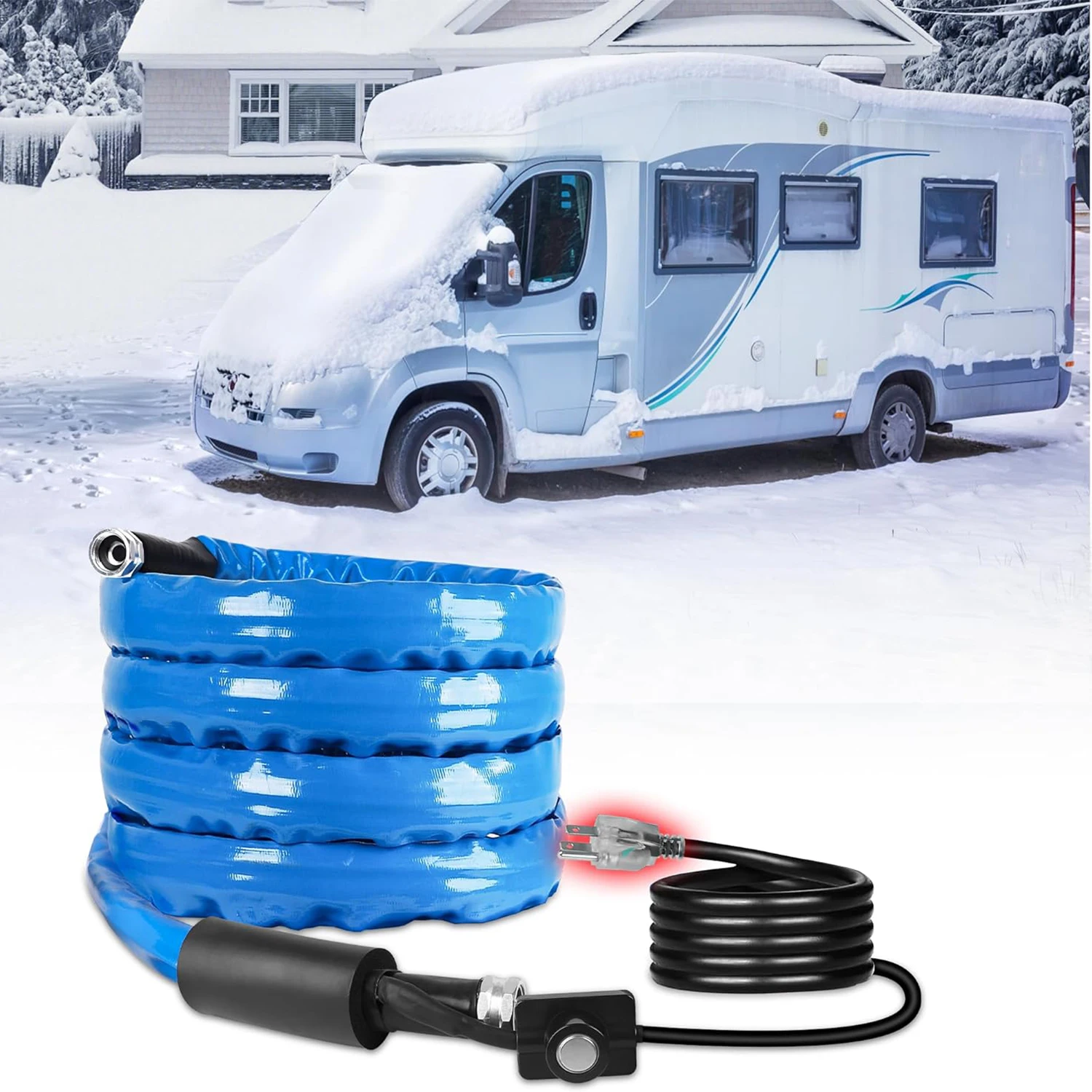 

15 FT Heated Drinking Water Hose For RV, 5/8" Inner Diameter Freeze Protection Down To -20°F/-28°C Energy-Saving Thermostat