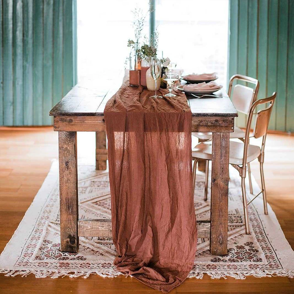 

90X400cm Dining table decoration rust table Runner Light Gauze Polyester Fabric Rustic Country Beach Wedding Christmas Decor