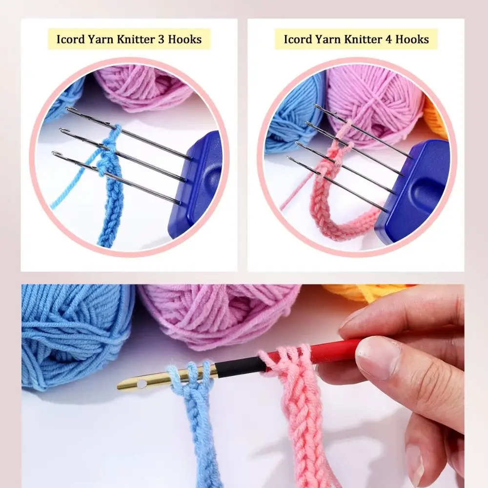 

Portable Crochet Hook Tool Ergonomic Handle 3/4 Needle Knitting Needle Manual Efficient Cord Knitting Tool Yarn Crafting