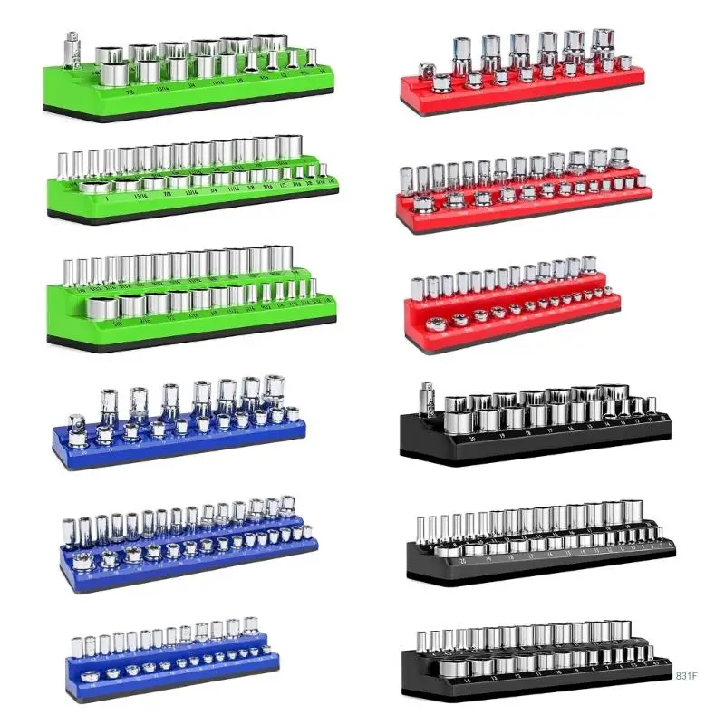 Magnetic Socket Holder Set for Organizing Metric SAE Sockets, Fits 1/2, 3/8 & 1/4Inch Drives, Workshop Space Savers