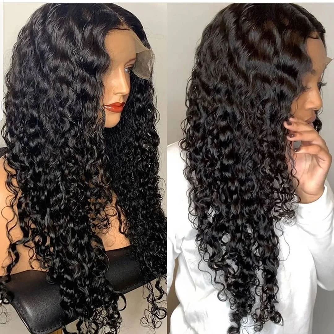 Deep Wave Wig 100% Virgin Human Hair 13x4 HD Lace Front 180 Density 18 24 30 Inch Pre Plucked Bouncy Curls Ideal For New Year Holiday