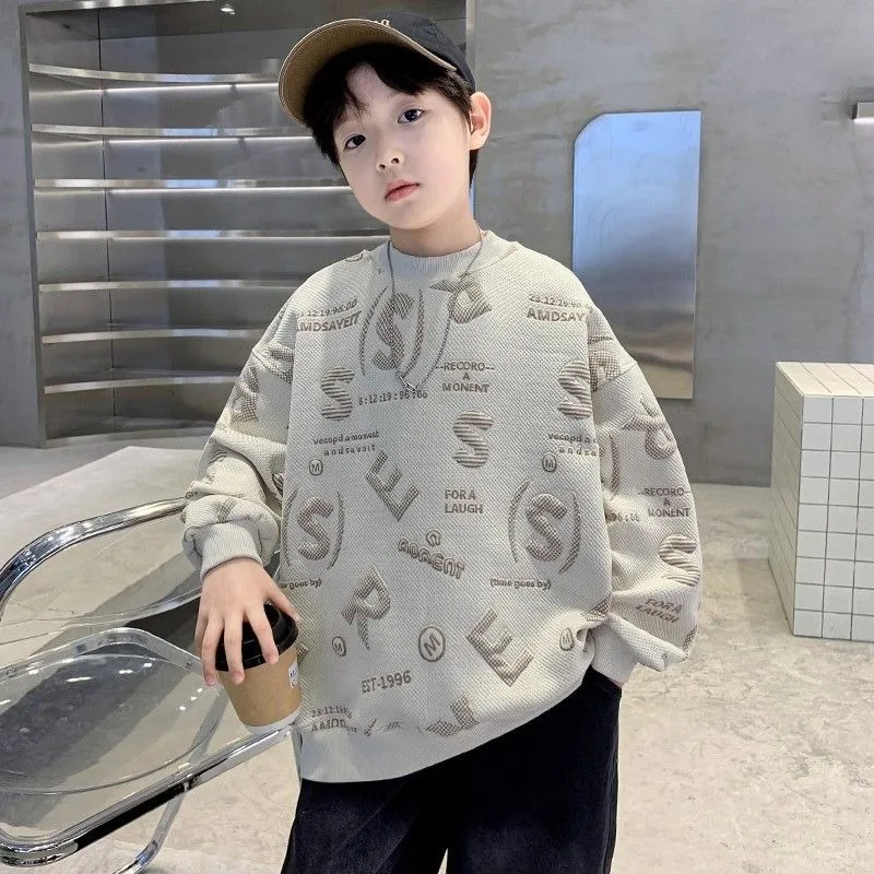 Trendy Printed Boys Sweatshirts Hoodies Autumn Graffiti Long Sleeved T-shirt Cotton Sportswear Kids Clothes O Neck Top 6 7 8 9