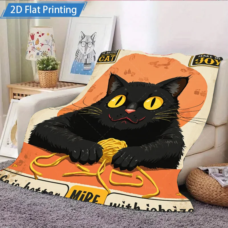 1 قطعة بطانية الفانيلا لطيف القط الأسود مع غزل الصوف بطانية دافئ الحيوانات الأليفة عاشق رمي لينة غطاء سرير دافئ هدية لعشاق القط