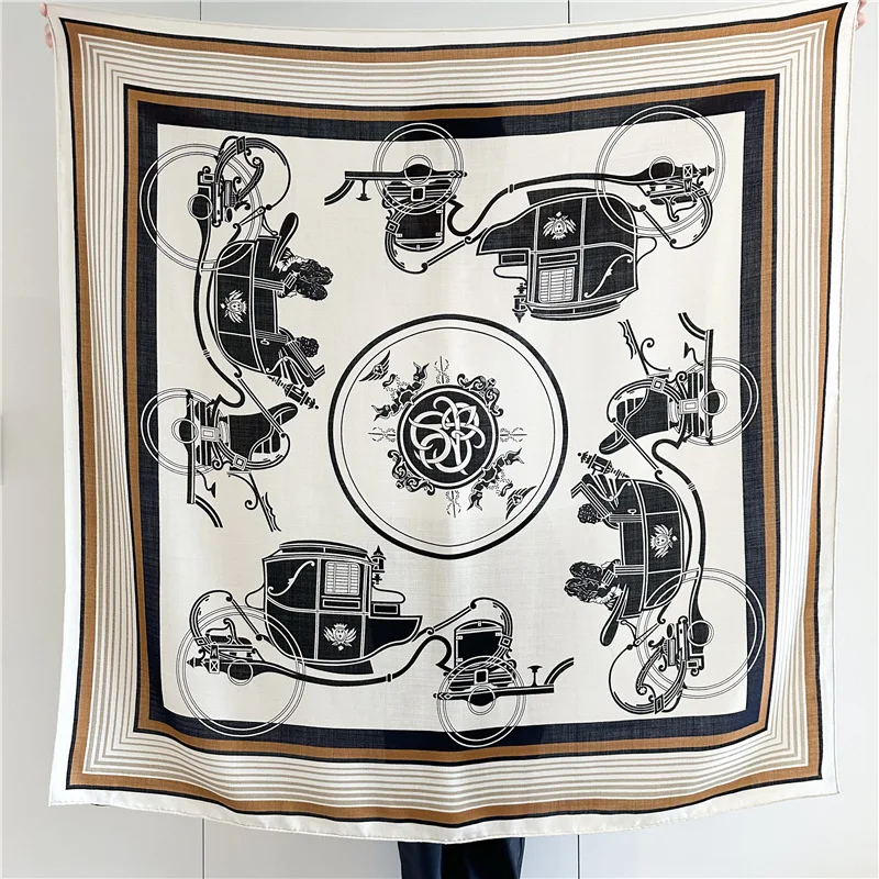Silk Wool Scarf 135CM Designer Big Pashmina Foulard Femme Square Winter Hand Rolled Shawls for Women Stole Head Hair Accessories