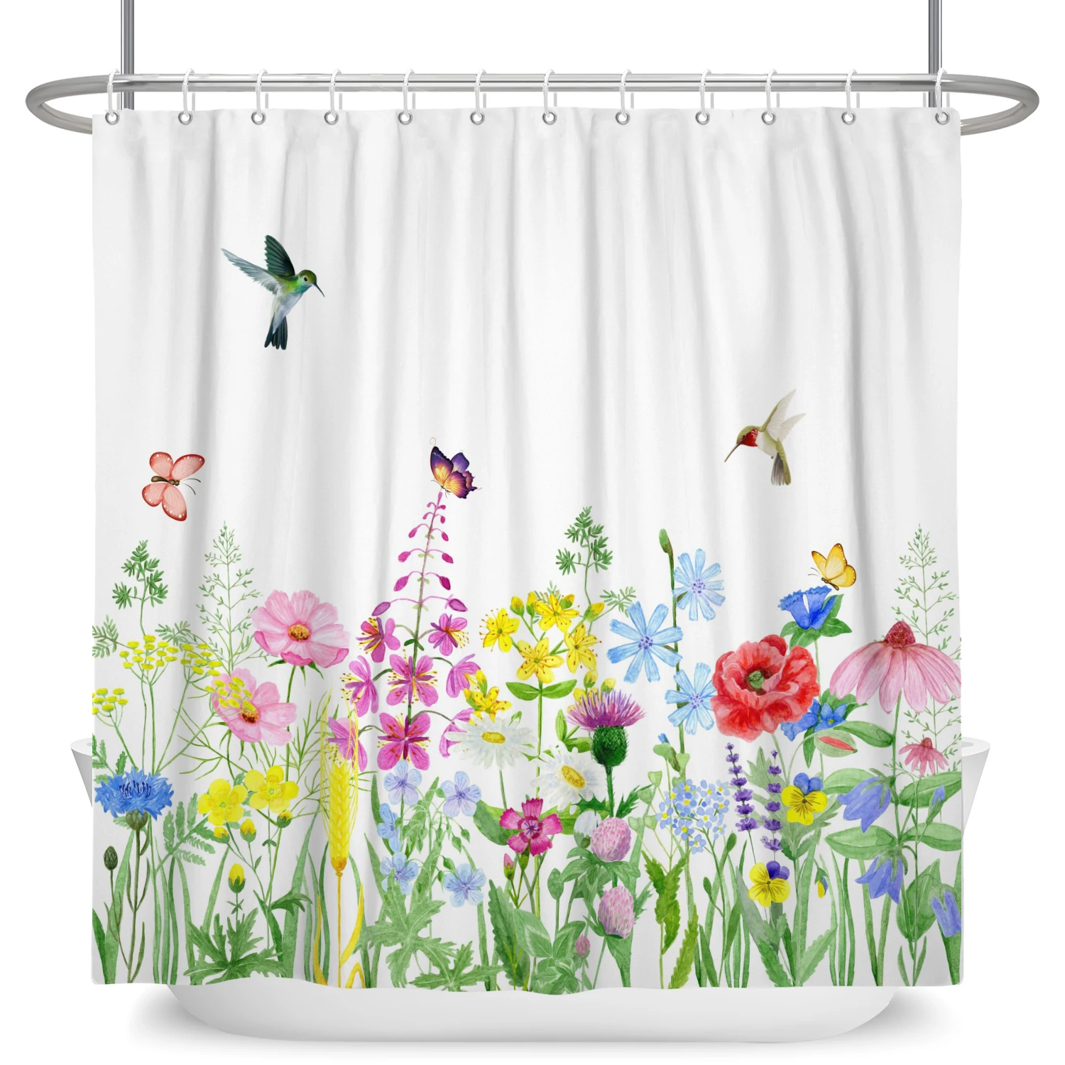 Cortinas de ducha de flores rosas, juego de decoración de baño de tela de poliéster Simple y moderno con ganchos